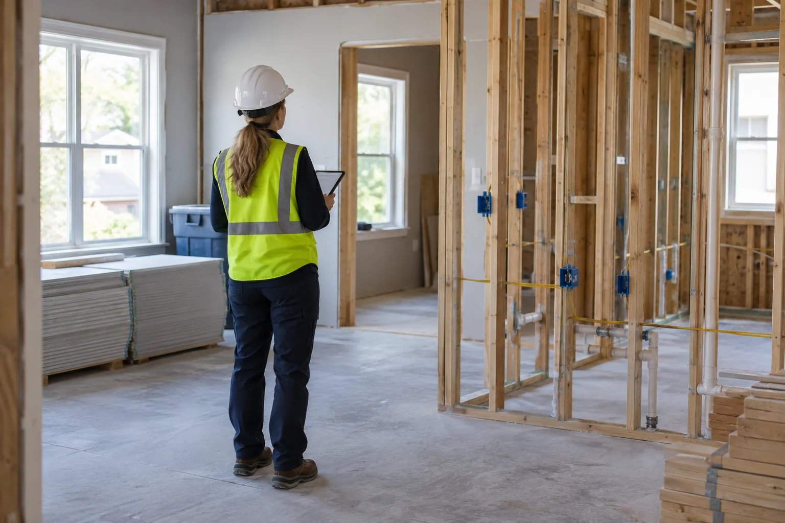 Site supervisor documenting a residential renovation with a tablet